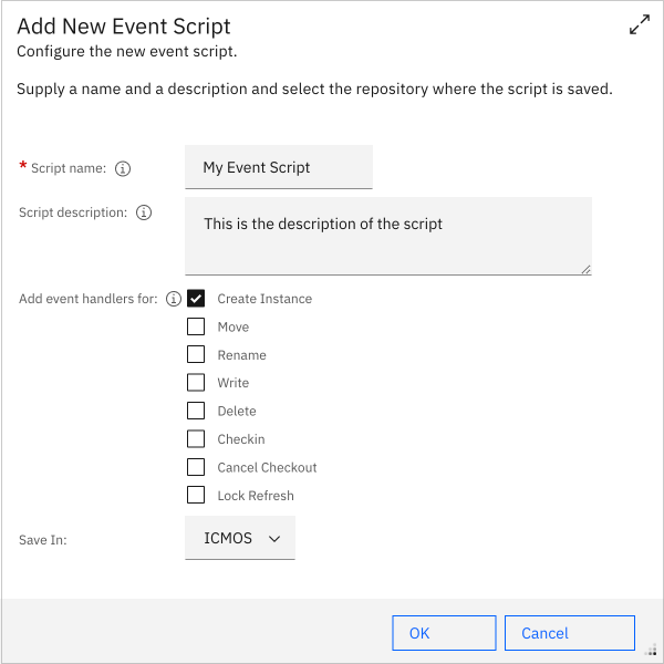 New Event Script Dialog